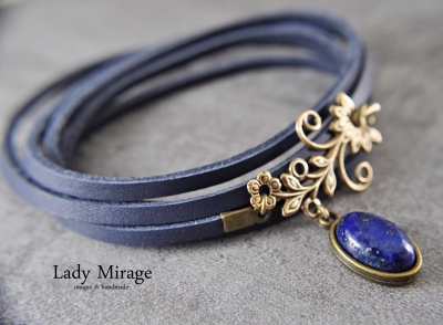 Leder Choker  - Frühlingstraum - Jewelry - Geschenk für Sie - Lapis Lazuli - Blau - Edelstein - Handmade
